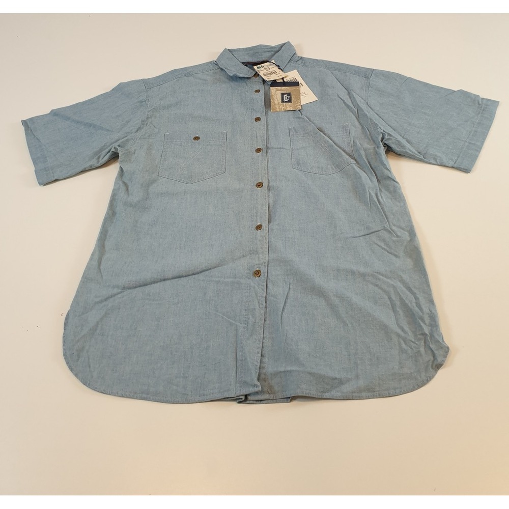 VTG Woolrich Shirt Womens Medium Bleached Chambray Short Sleeve Button Up Casual